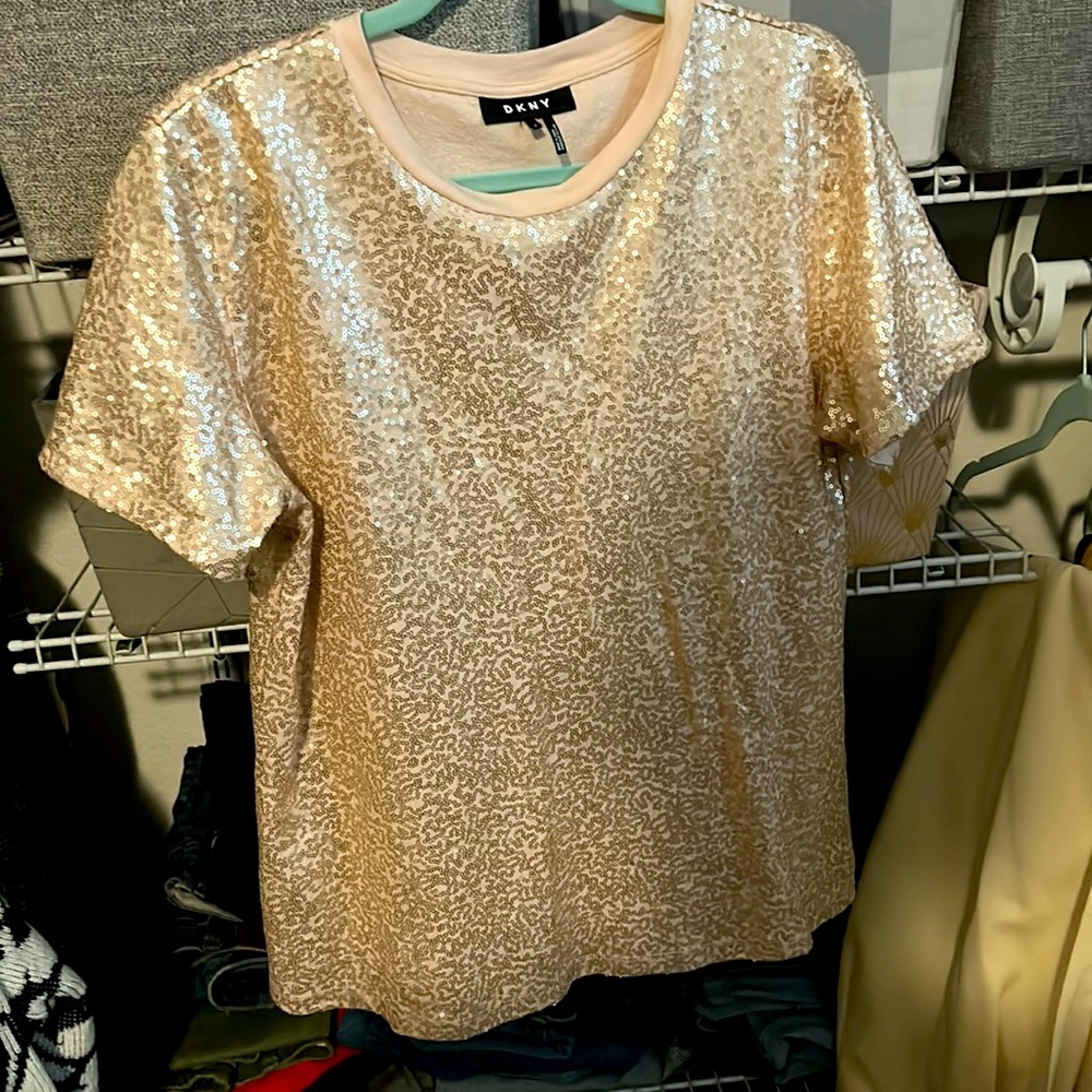 DKNY Size Large blush sequins top- like new